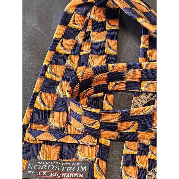 Vintage Handcrafted J.Z. Richards Silk Tie Nordstrom Blue & Orange Geometric Des - Picture 8 of 13